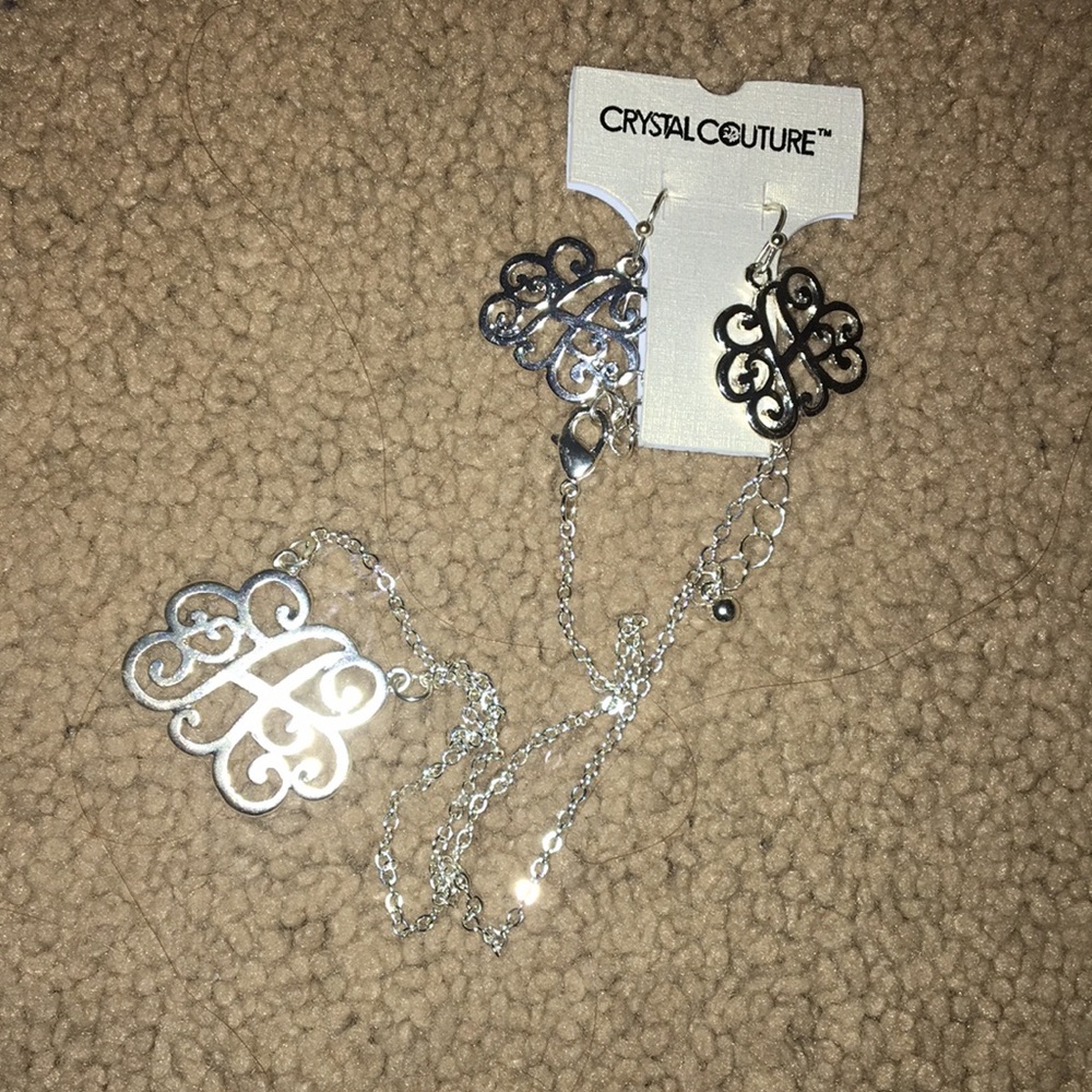 A Initial Earrings & Necklace Set NWT